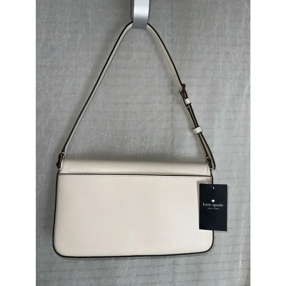 kate spade Staci Meringue Ivory Gold Tone Saffiano Leather Small Hobo Bag